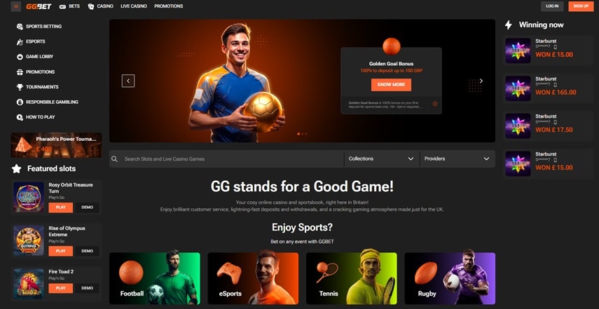 GGBet esports and casino site screenshot