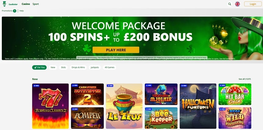 Luckster Casino homepage screenshot