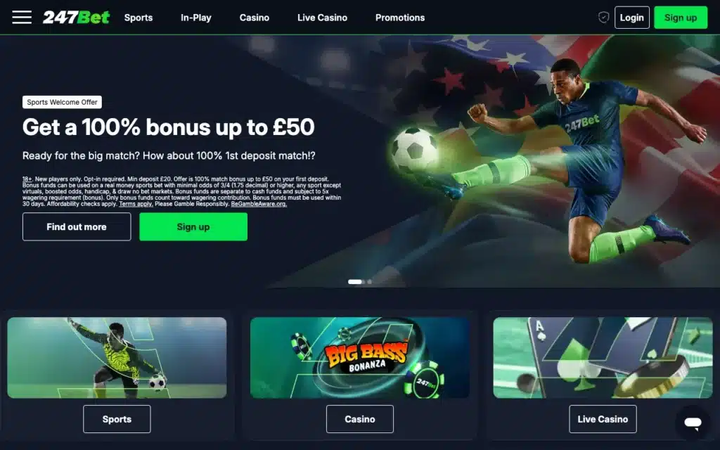 247Bet casino and sportsbook homepage screenshot