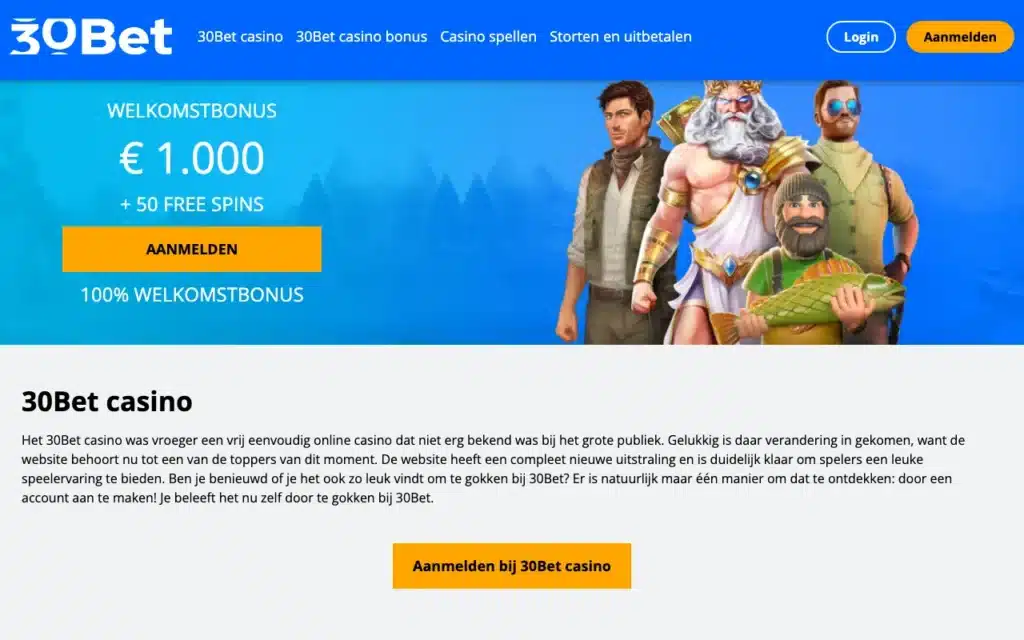 30Bet Casino homepage screenshot