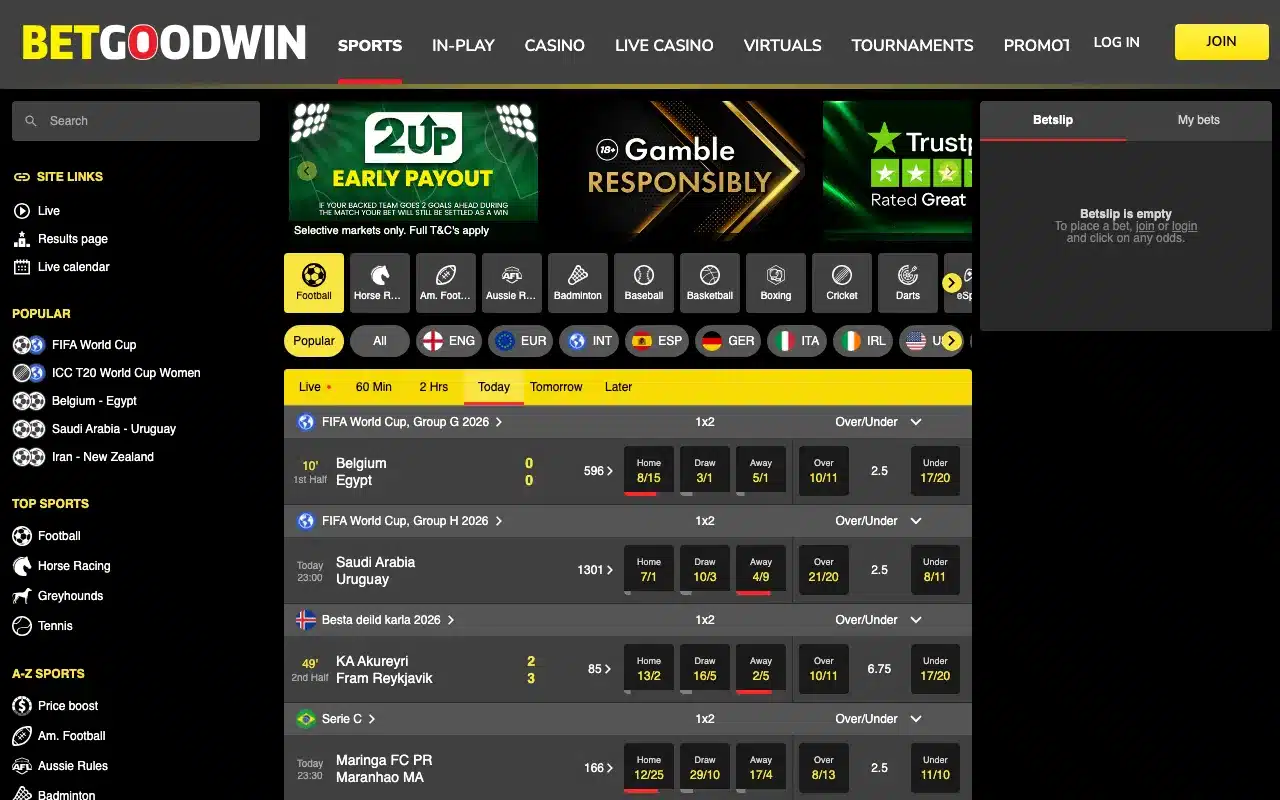Bet Goodwin sportsbook homepage screenshot