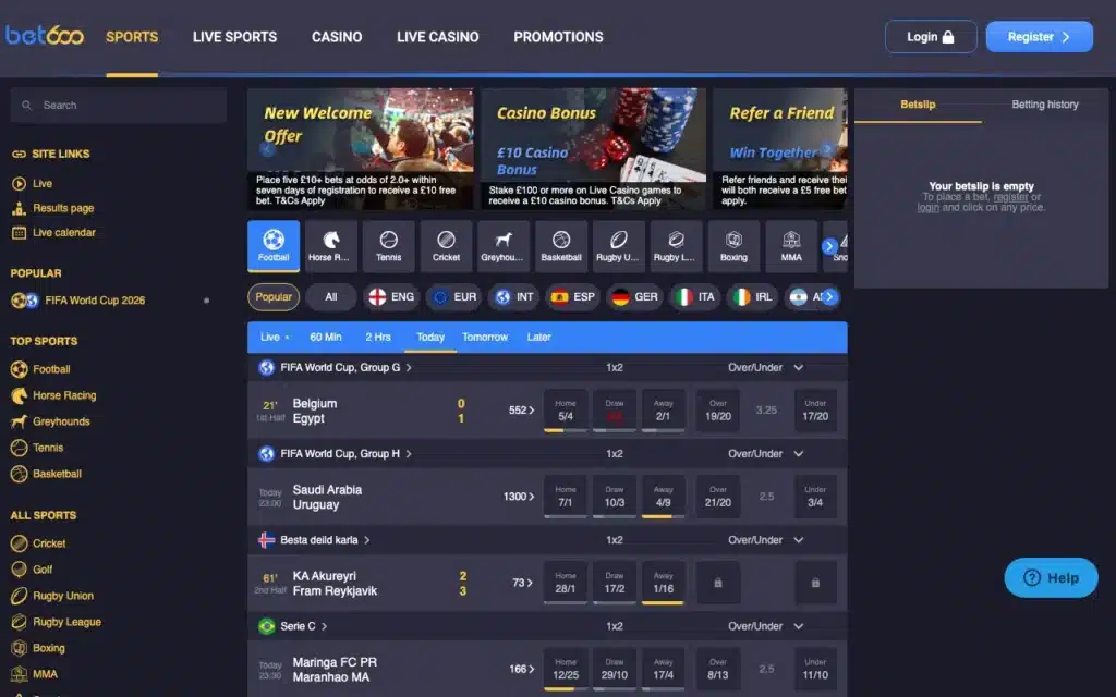 Bet600 sportsbook and casino lobby on desktop