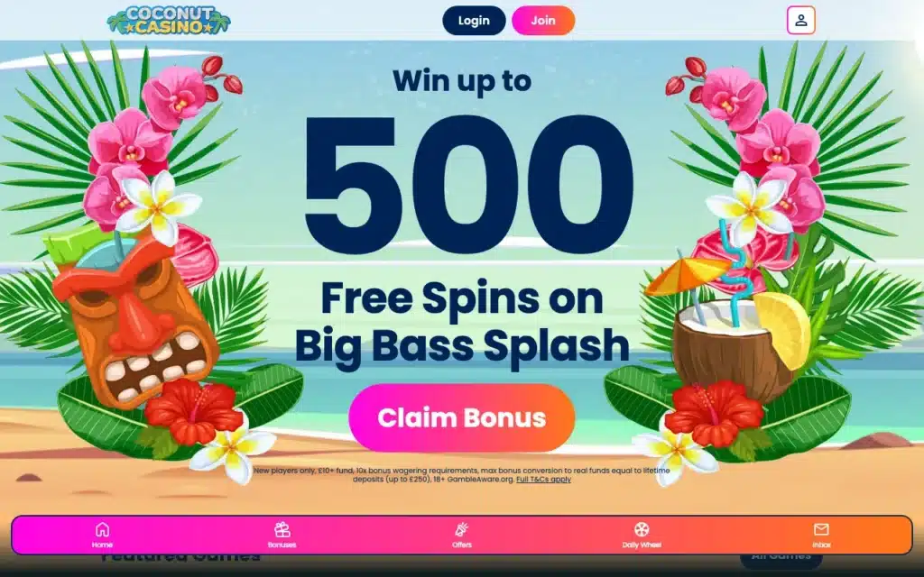 Coconut Casino homepage screenshot