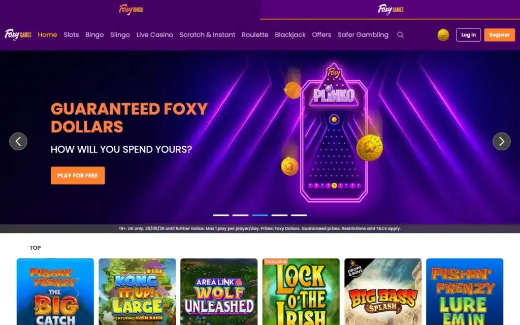 Foxy Games slots lobby on desktop