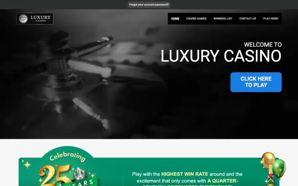 Luxury Casino desktop lobby screenshot