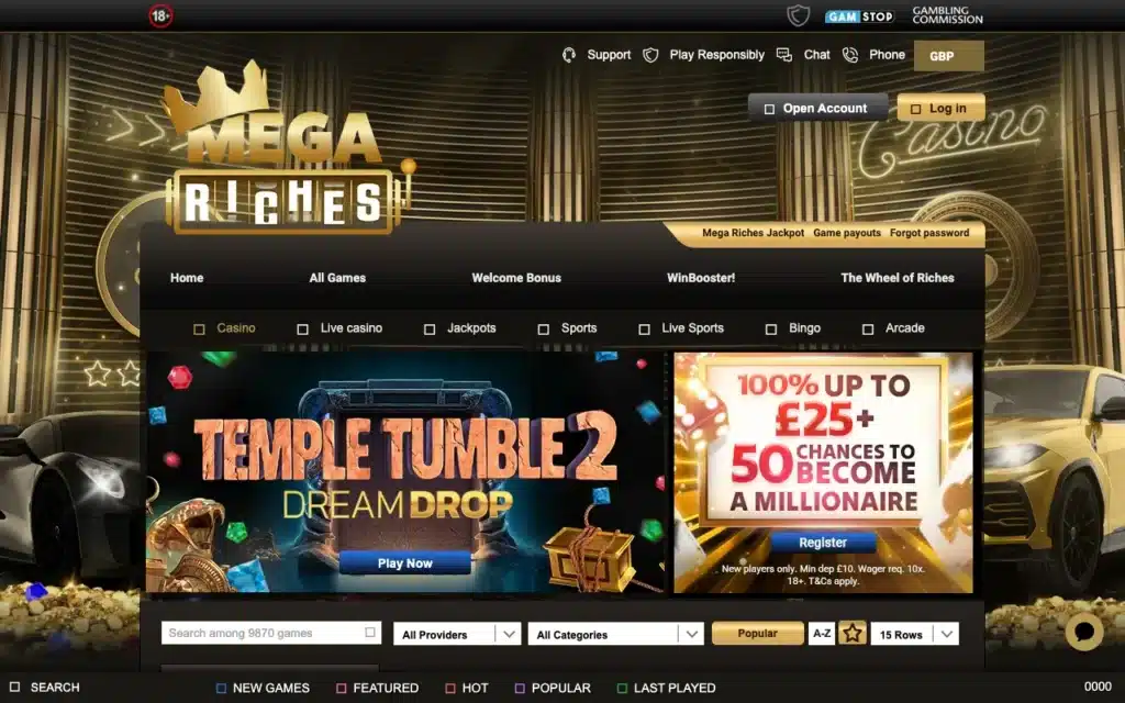 Mega Riches casino lobby screenshot