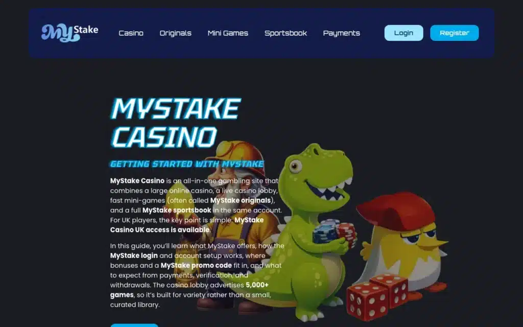 MyStake Casino homepage screenshot