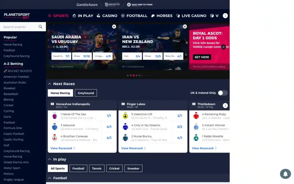 Planet Sport Bet sportsbook homepage screenshot