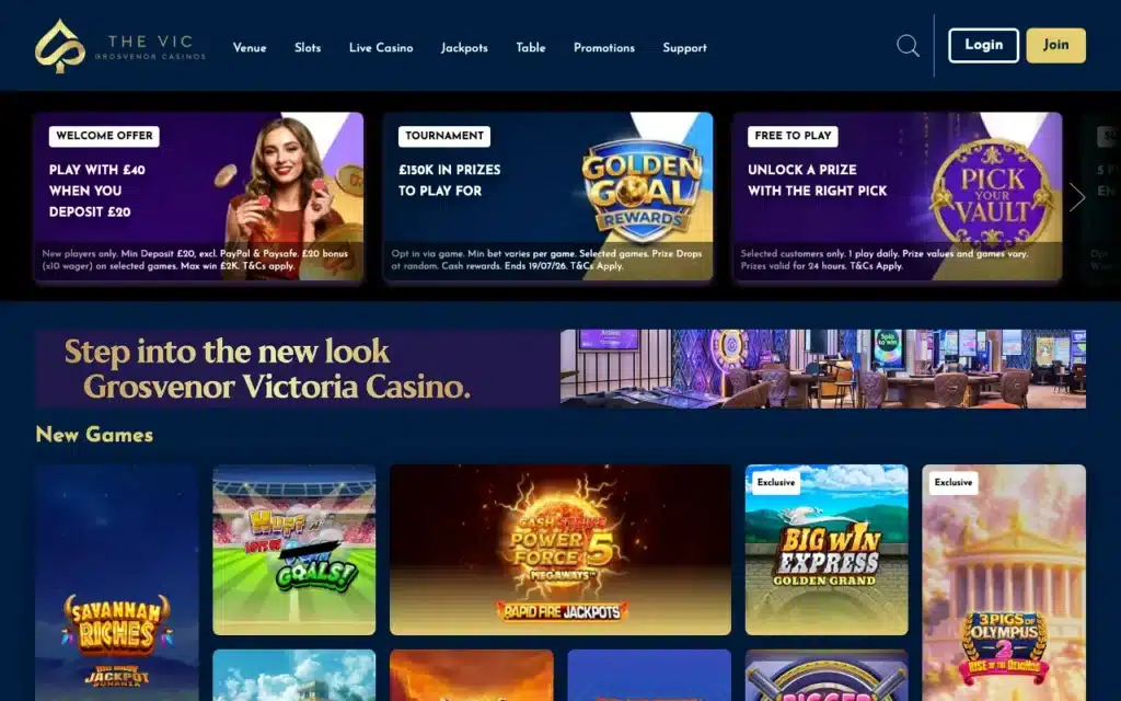 The Vic online casino website on mobile