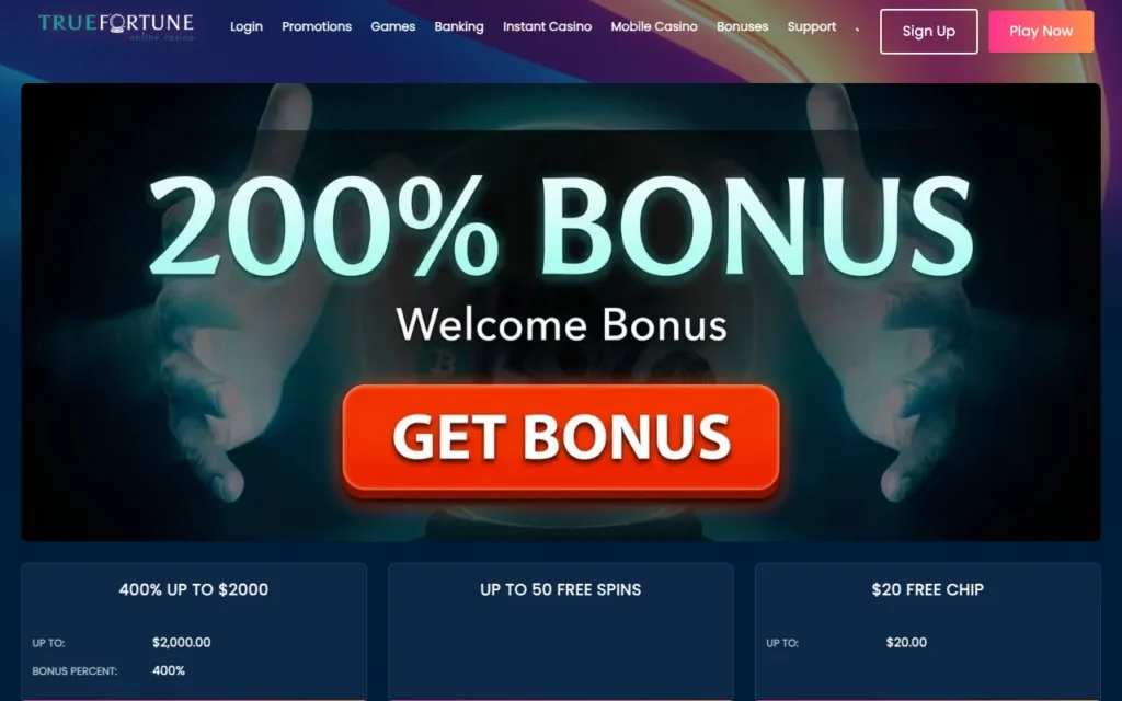 True Fortune Casino homepage screenshot