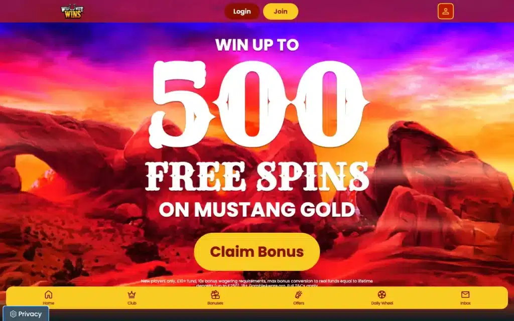 Wild West Wins casino lobby screenshot