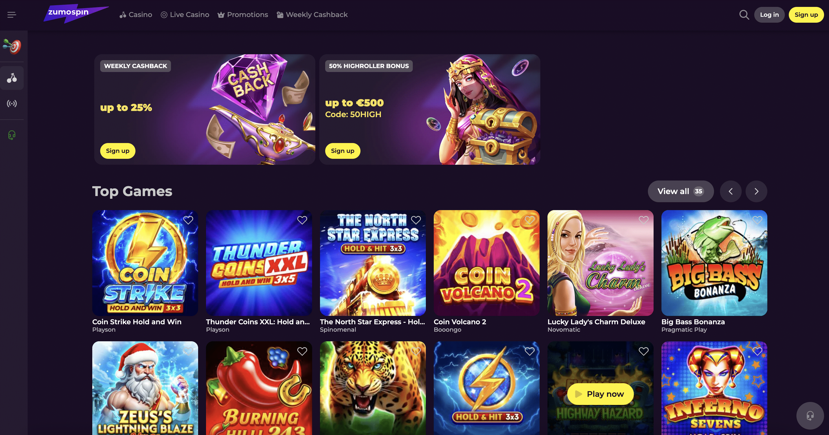 Zumospin casino homepage screenshot, June 2026