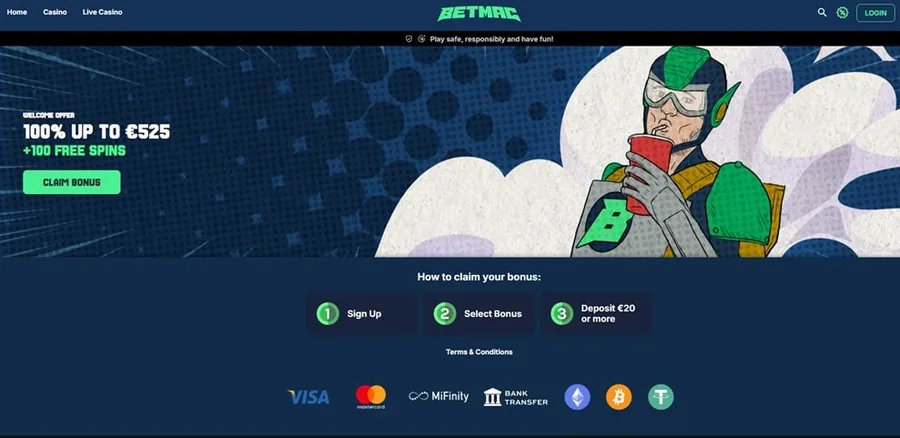 Betmac Casino site screenshot