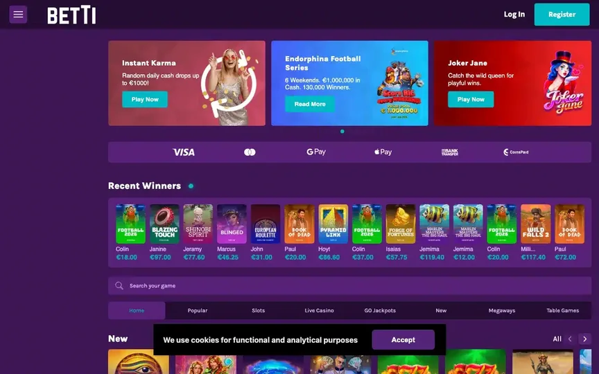 Betti casino site screenshot
