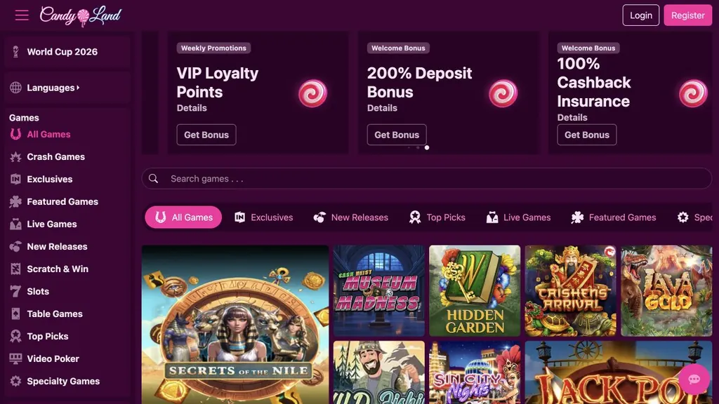 Candyland Casino live lobby screenshot