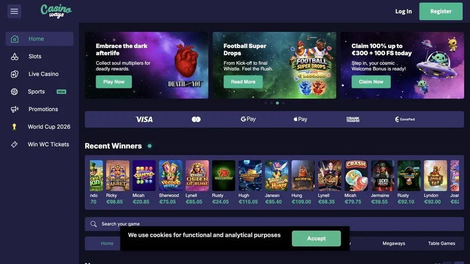 Casino Ways live casino lobby screenshot