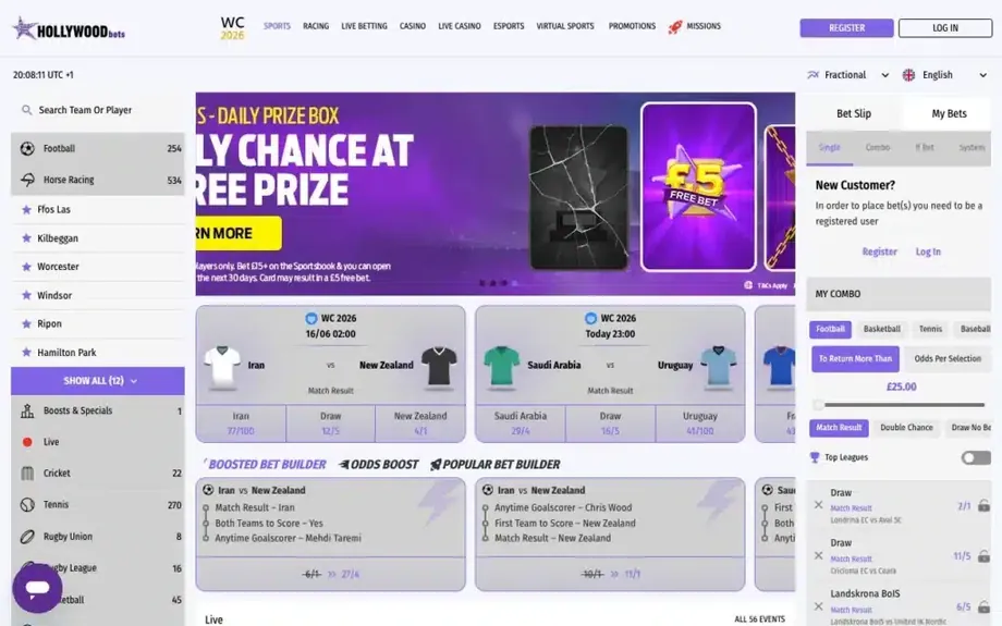 Hollywoodbets sportsbook and casino screenshot