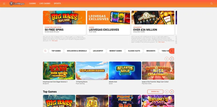 LeoVegas Casino homepage screenshot