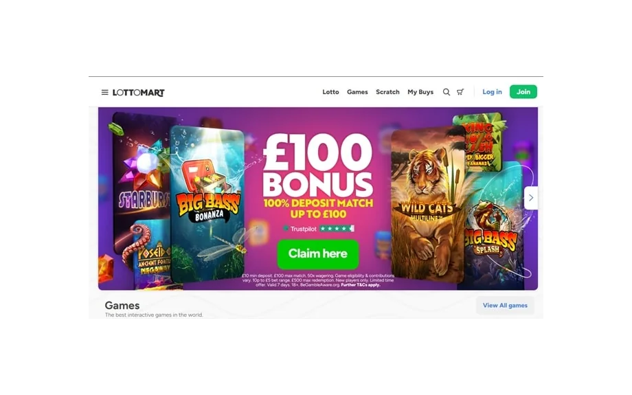 Lottomart lottery and casino homepage screenshot