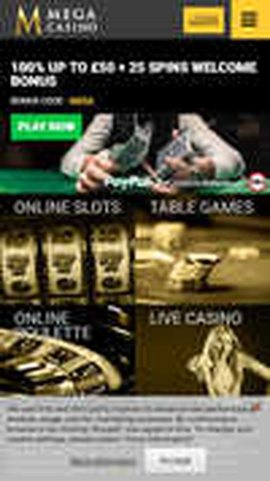 Mega Casino homepage screenshot