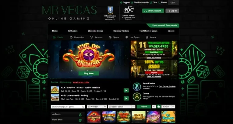 Mr Vegas casino site screenshot