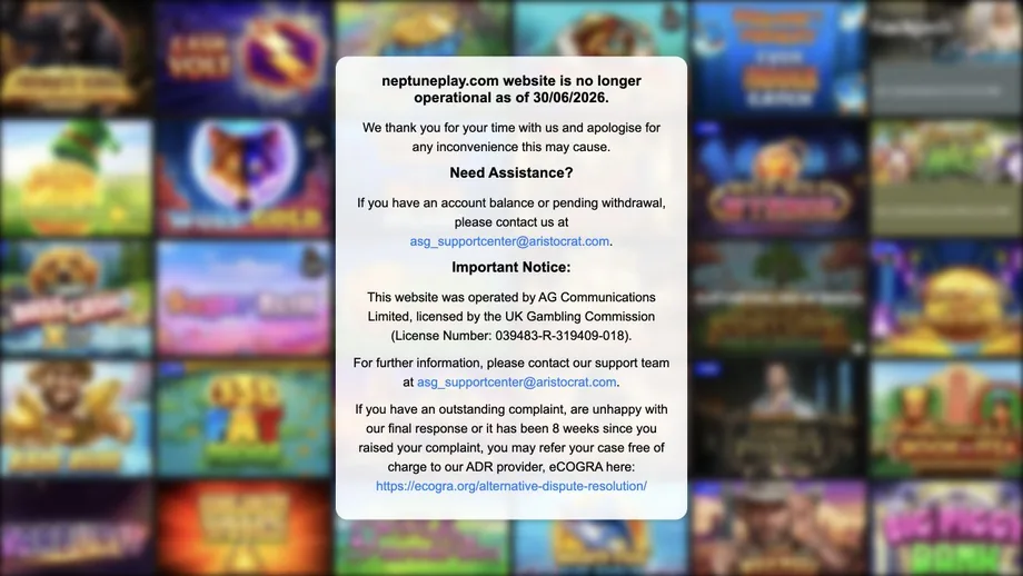 Neptune Play closure notice screenshot