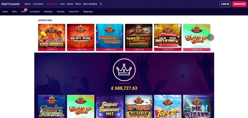 Party Casino homepage screenshot