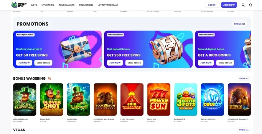 Queenwin Casino homepage screenshot