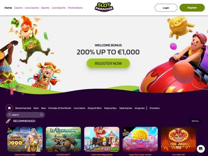 Slotparadise casino real homepage screenshot