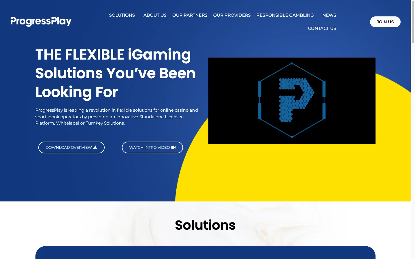 ProgressPlay platform website screenshot showing its white label and turnkey casino solutions